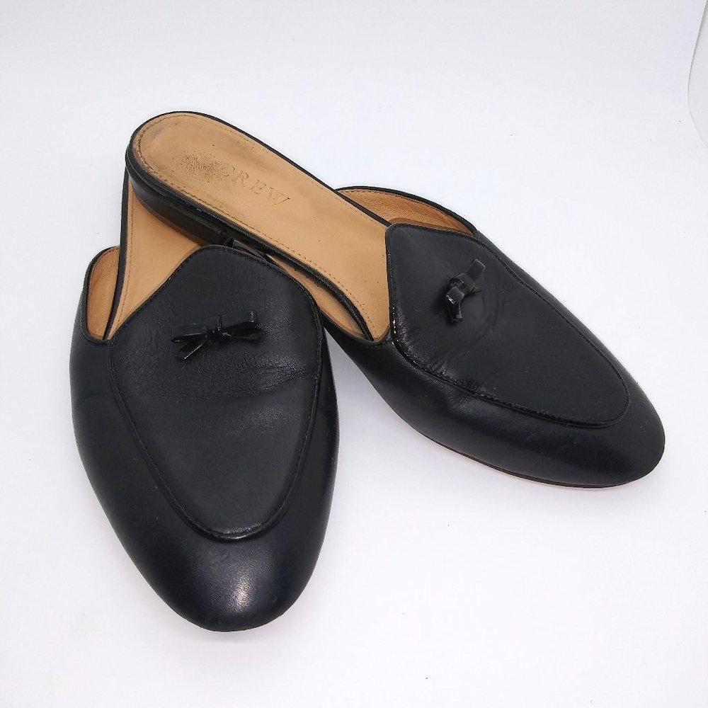 J.Crew Black Piped Pointed-Toe Bow 6.5 Slides